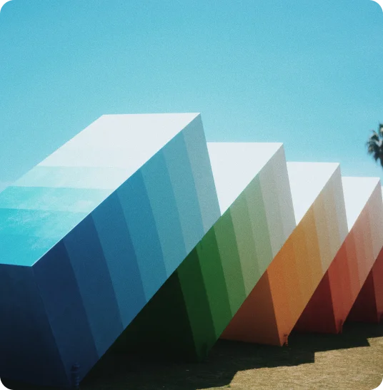 An art installation of a multi colored block sculpture.